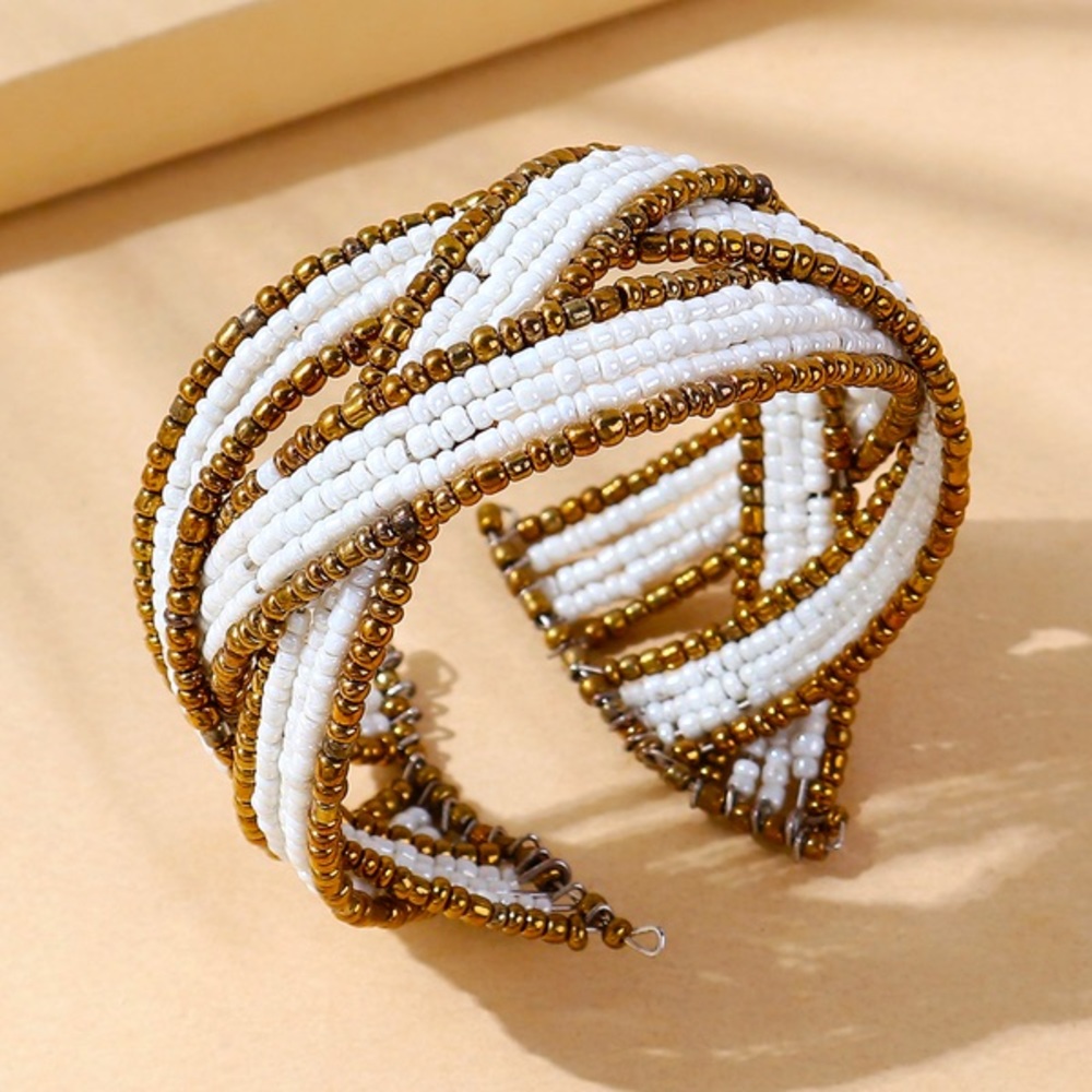 Large Green Seed Cuff Stretchable Bracelet